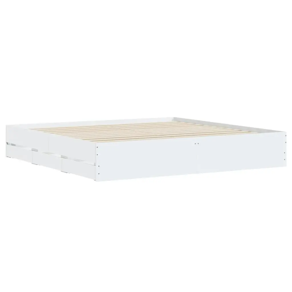 Bed Frame with Drawers White 183x203 cm King Size Engineered Wood 3207252