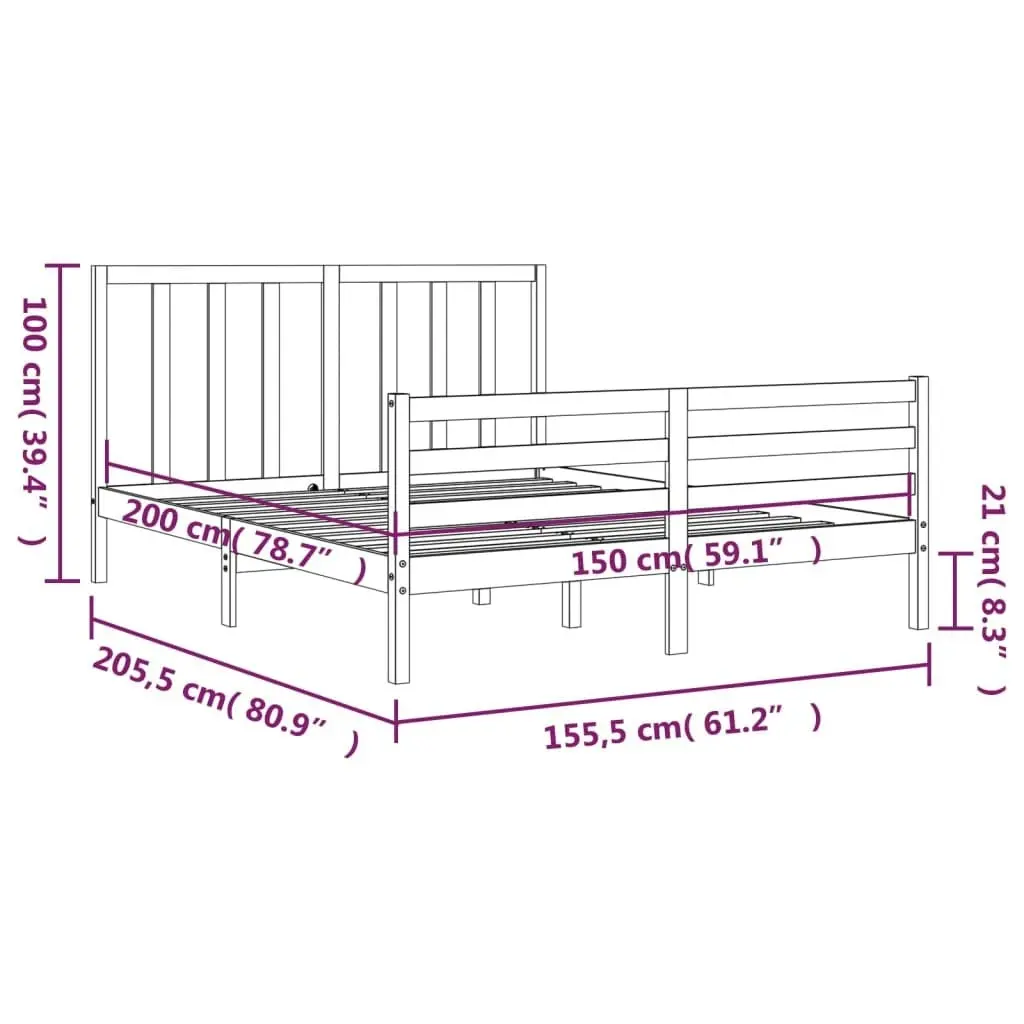 Bed Frame with Headboard 153x203 cm Queen Solid Wood 3193796