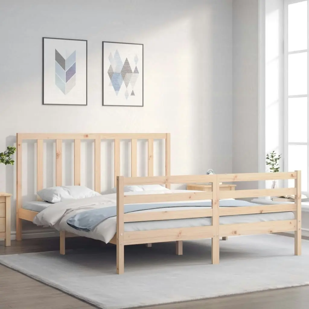 Bed Frame with Headboard 153x203 cm Queen Solid Wood 3193796