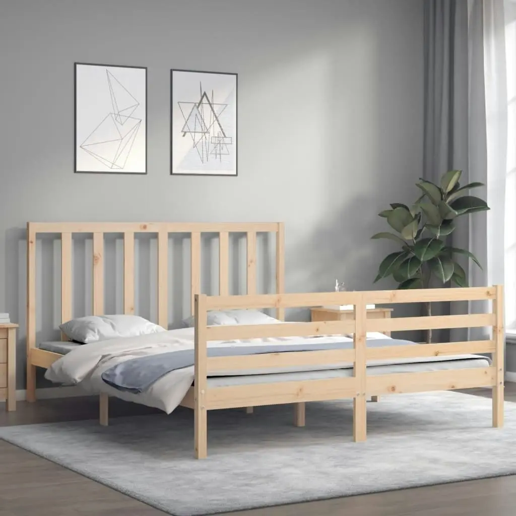 Bed Frame with Headboard 153x203 cm Queen Solid Wood 3193796