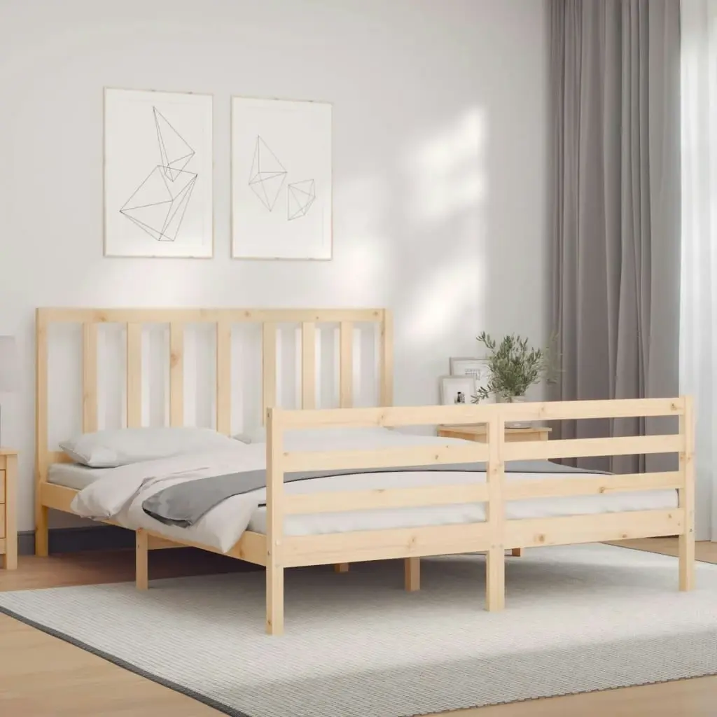 Bed Frame with Headboard 153x203 cm Queen Solid Wood 3193861