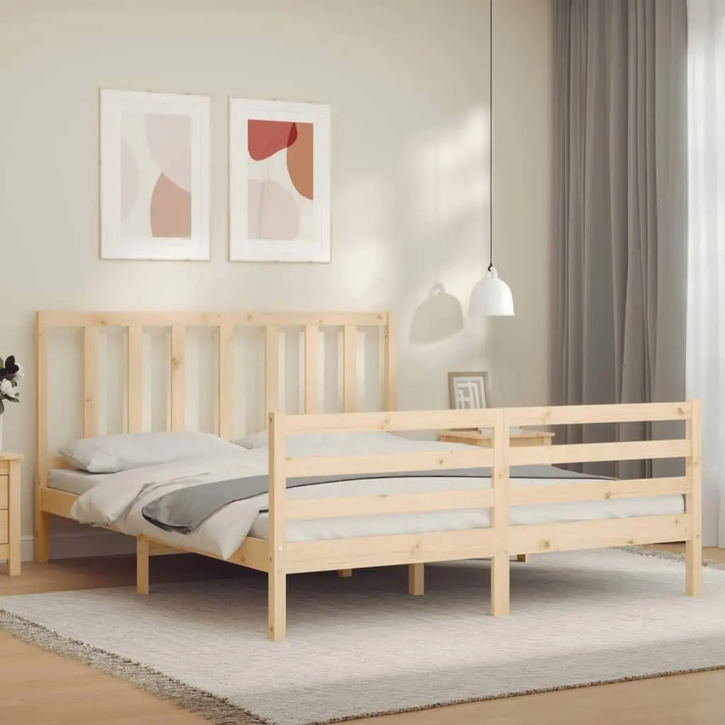 Bed Frame with Headboard 153x203 cm Queen Solid Wood 3193861