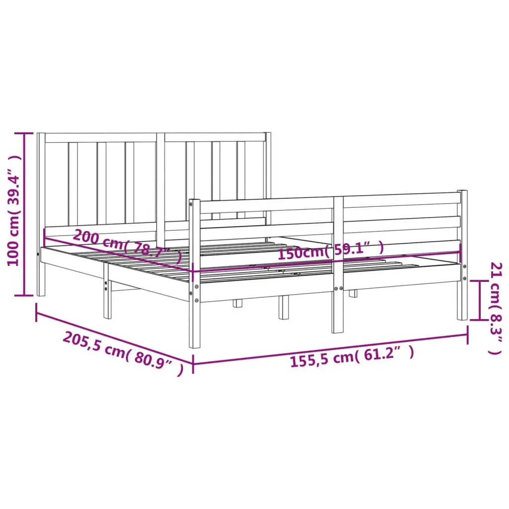 Bed Frame with Headboard 153x203 cm Queen Solid Wood 3193861