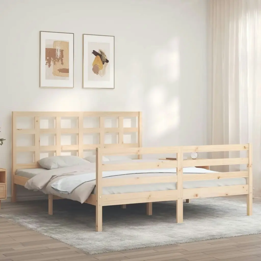 Bed Frame with Headboard 153x203 cm Queen Solid Wood 3193991