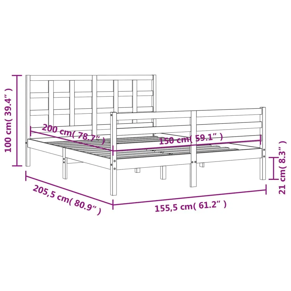 Bed Frame with Headboard 153x203 cm Queen Solid Wood 3193991