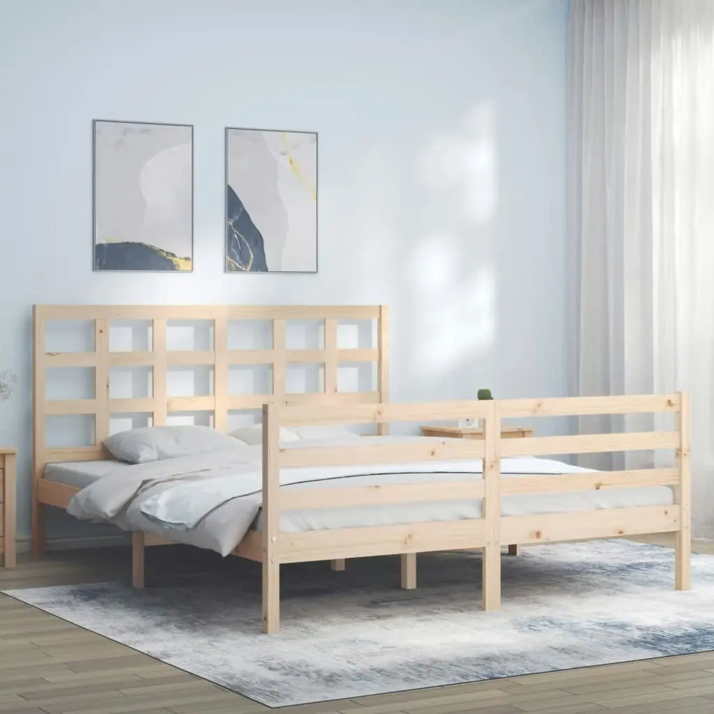 Bed Frame with Headboard 153x203 cm Queen Solid Wood 3193991