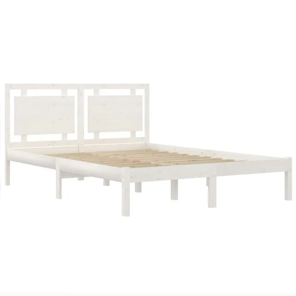 Bed Frame White Solid Wood 153x203 cm Queen Size 3105541