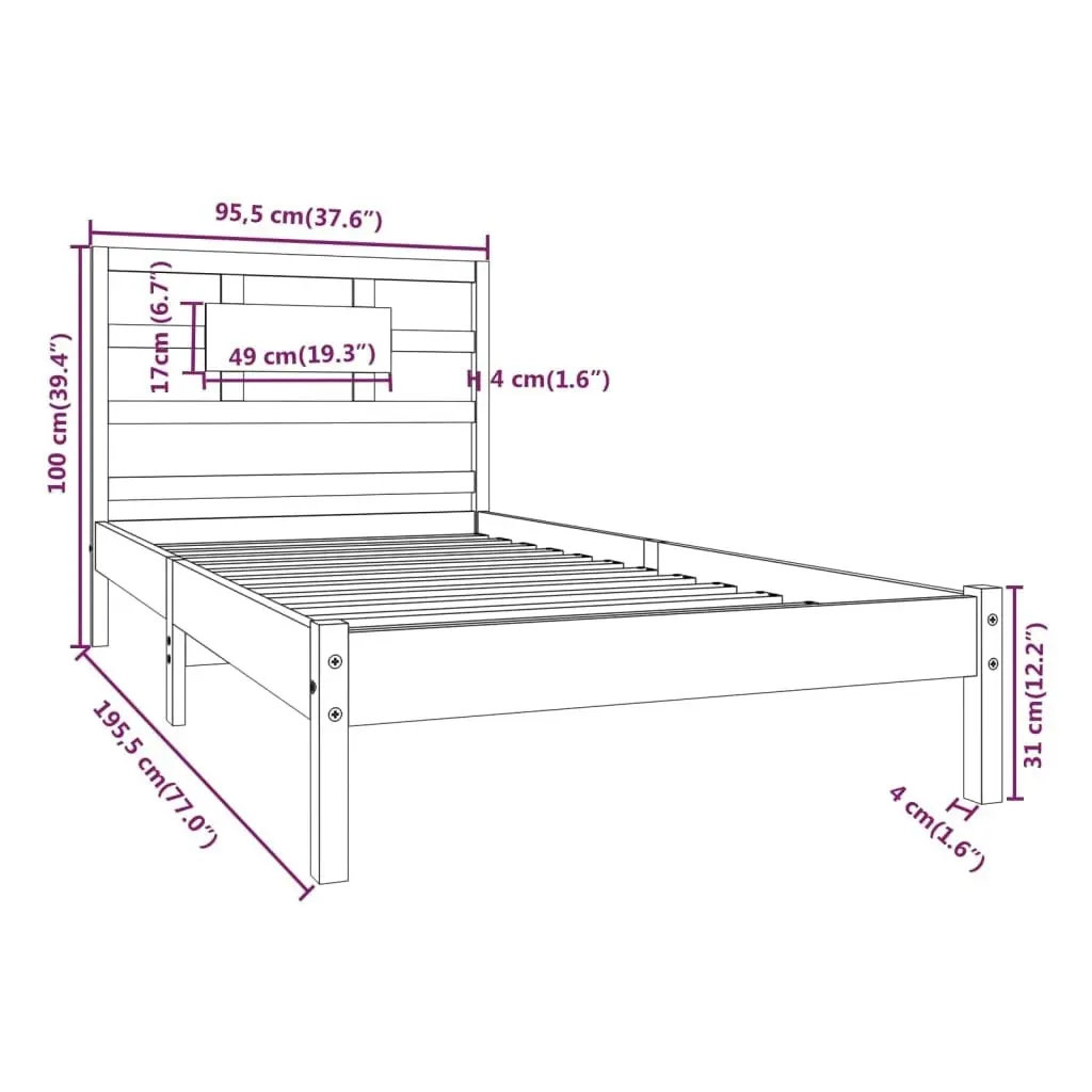 Bed Frame without Mattress 90x190 cm Solid Wood 3105630