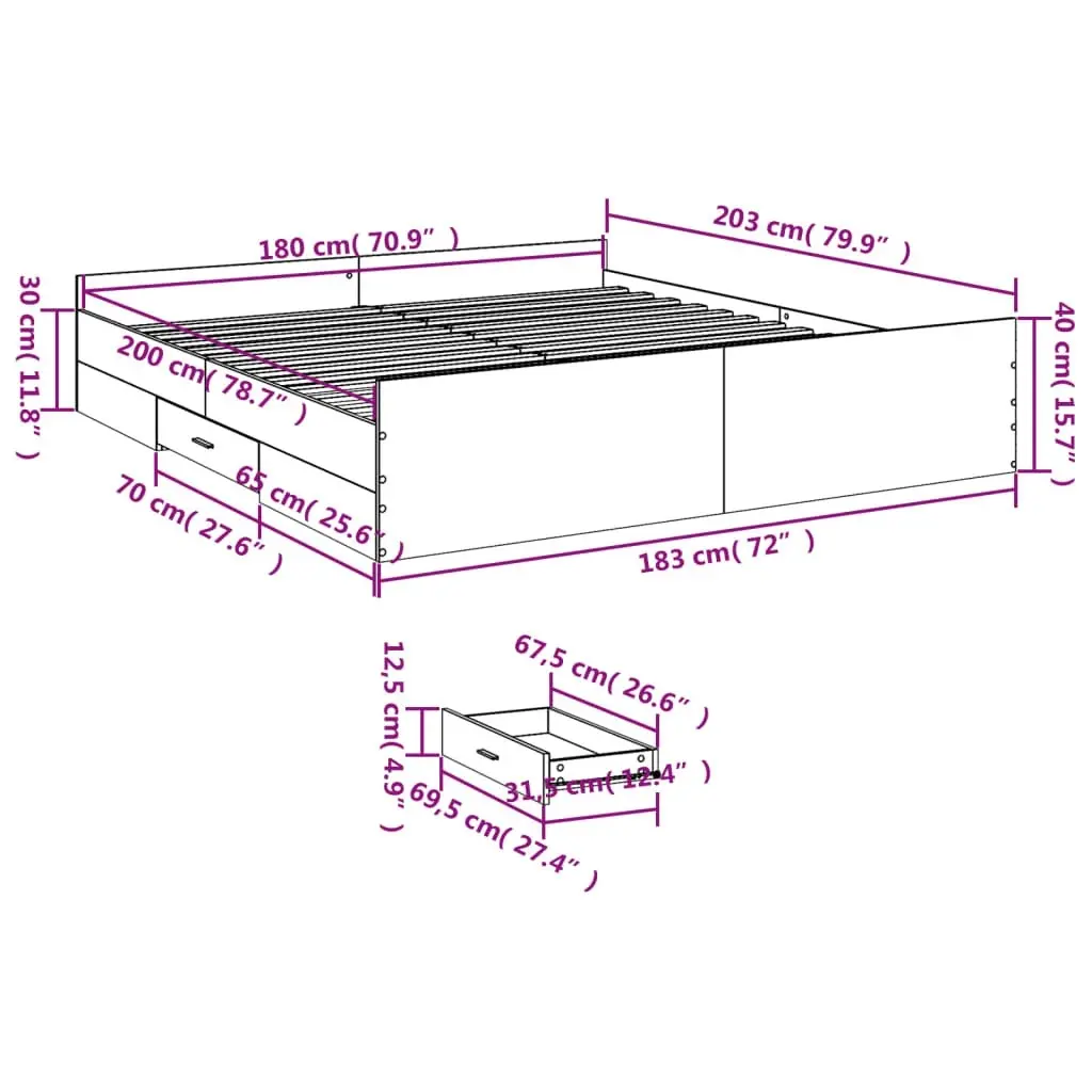 Bed Frame with Drawers White 183x203 cm King Size Engineered Wood 3280272