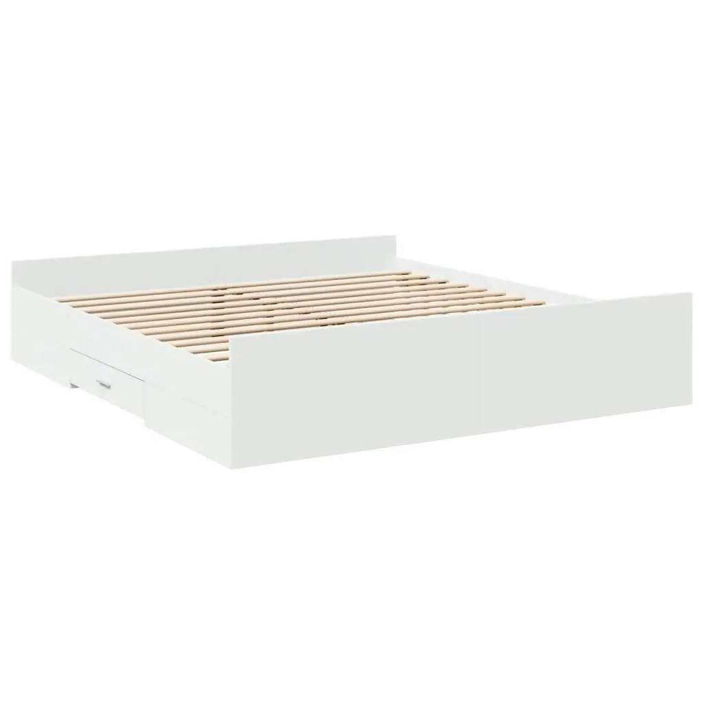 Bed Frame with Drawers White 183x203 cm King Size Engineered Wood 3280272