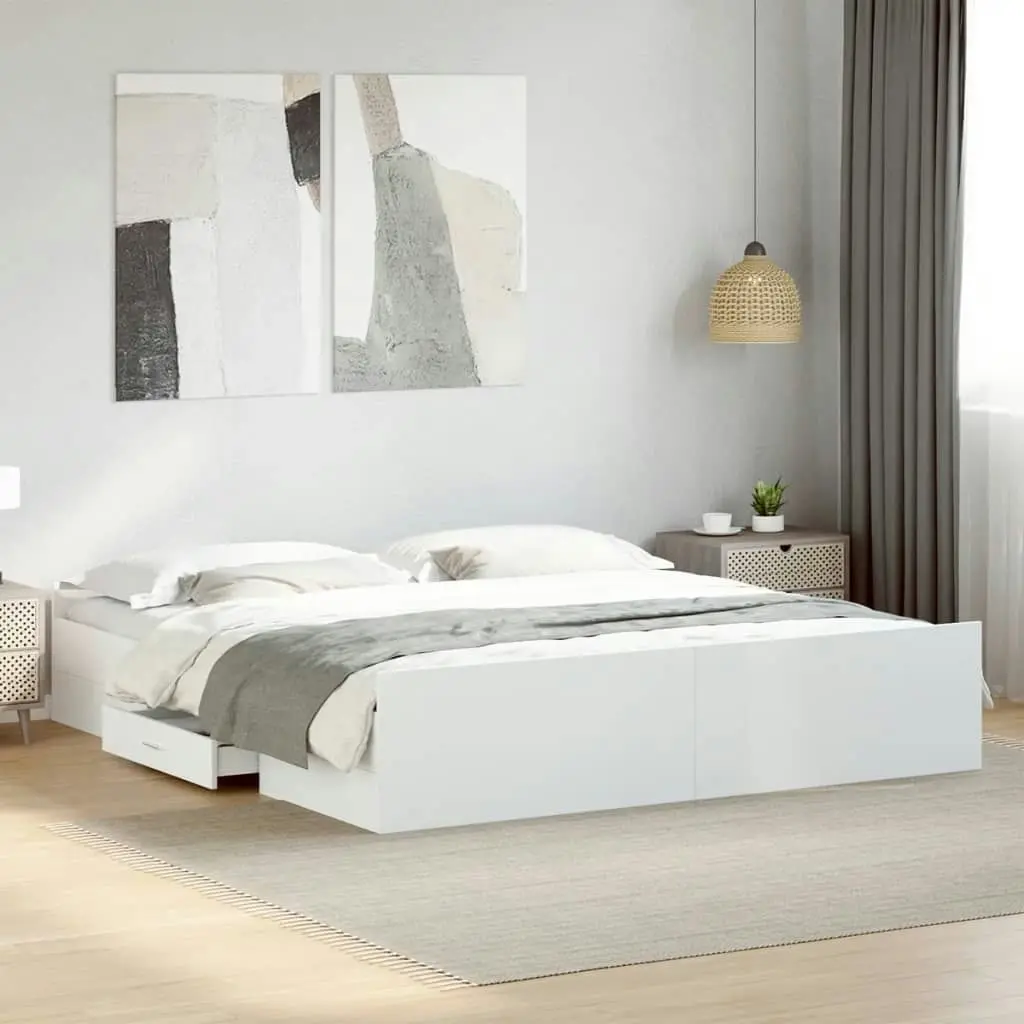 Bed Frame with Drawers White 183x203 cm King Size Engineered Wood 3280272