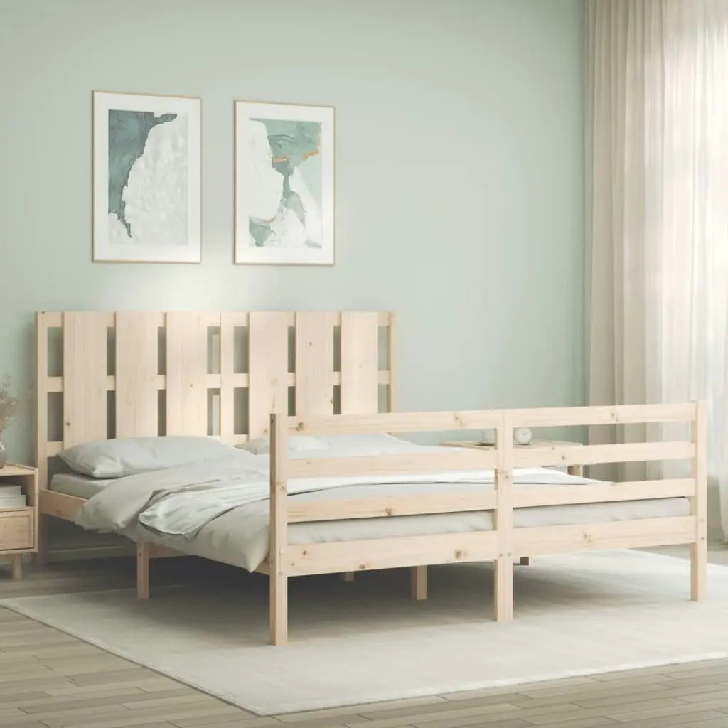 Bed Frame with Headboard 153x203 cm Queen Solid Wood 3194121