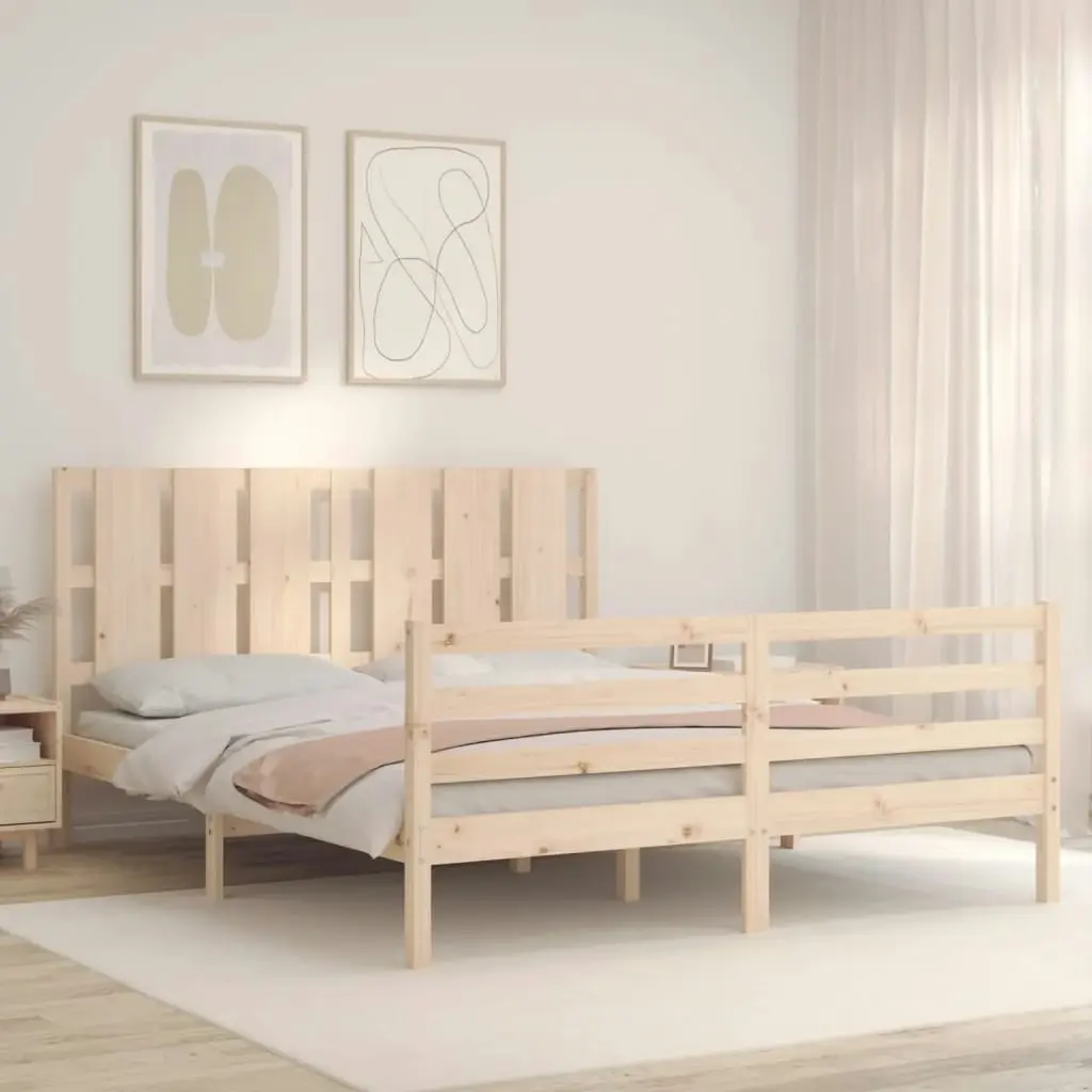 Bed Frame with Headboard 153x203 cm Queen Solid Wood 3194121