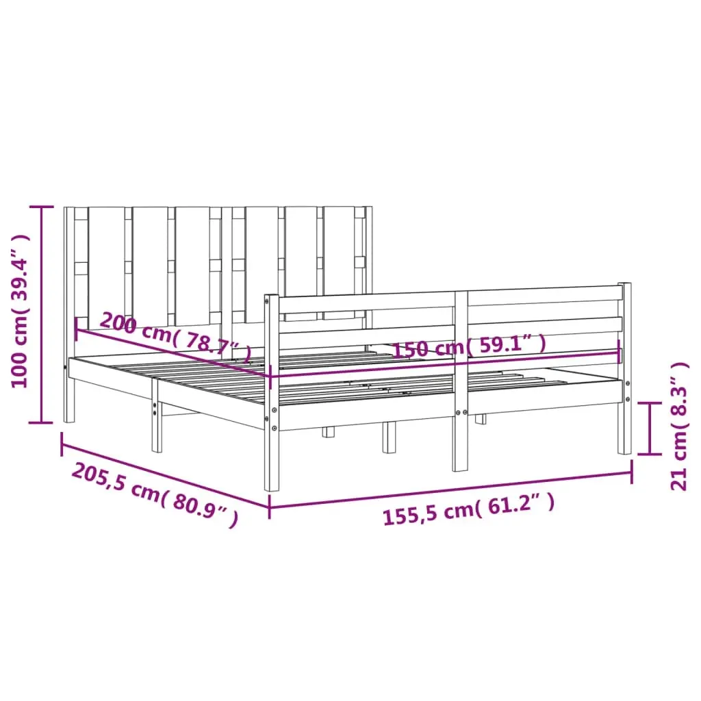 Bed Frame with Headboard 153x203 cm Queen Solid Wood 3194121