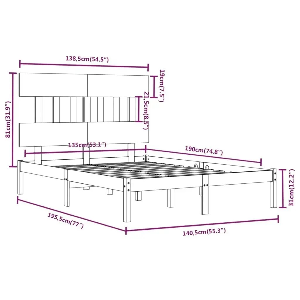 Bed Frame without Mattress 135x190 cm Solid Wood 3104713