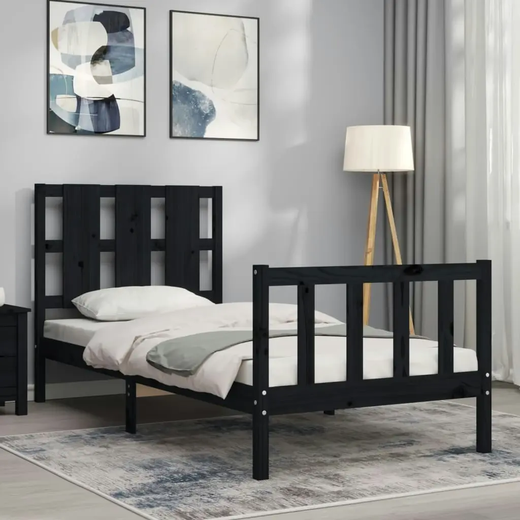 Bed Frame without Mattress Black 90x190 cm Solid Wood Pine 3192200