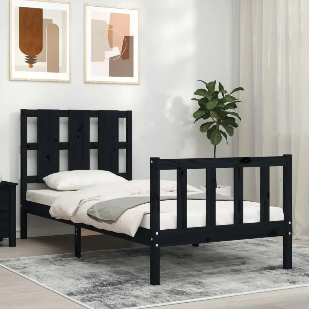 Bed Frame without Mattress Black 90x190 cm Solid Wood Pine 3192200