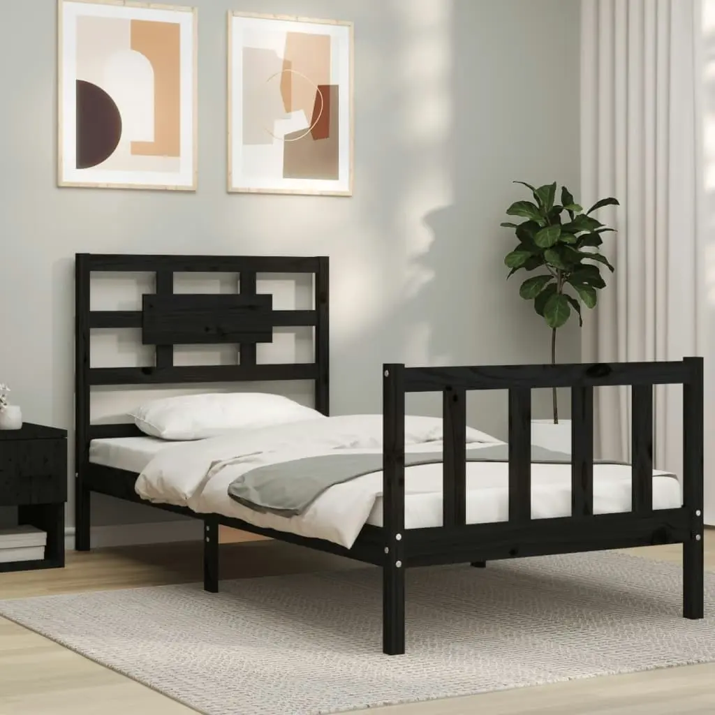 Bed Frame without Mattress Black 90x190 cm Solid Wood Pine 3192525