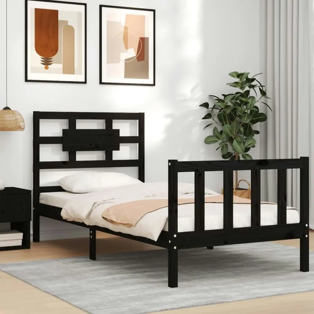 Bed Frame without Mattress Black 90x190 cm Solid Wood Pine 3192525