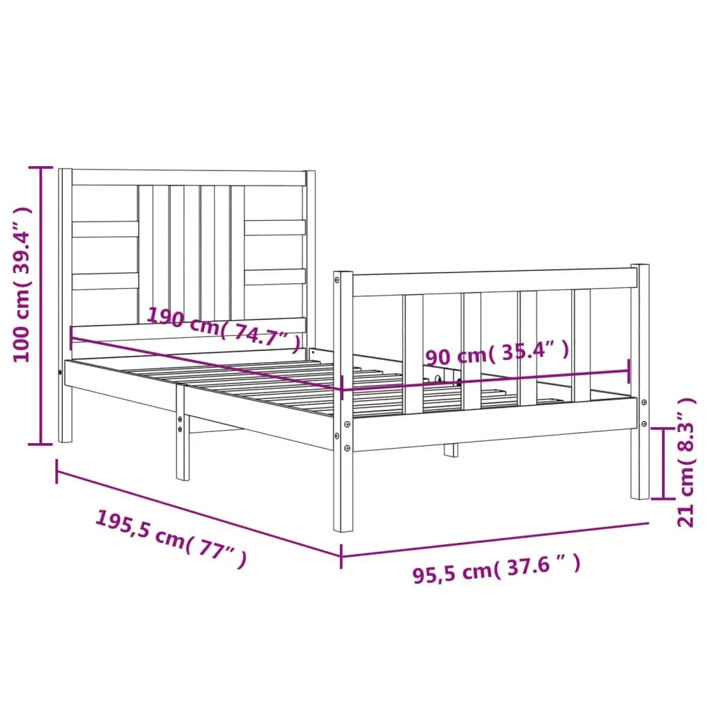 Bed Frame without Mattress Black 90x190 cm Solid Wood Pine 3191940