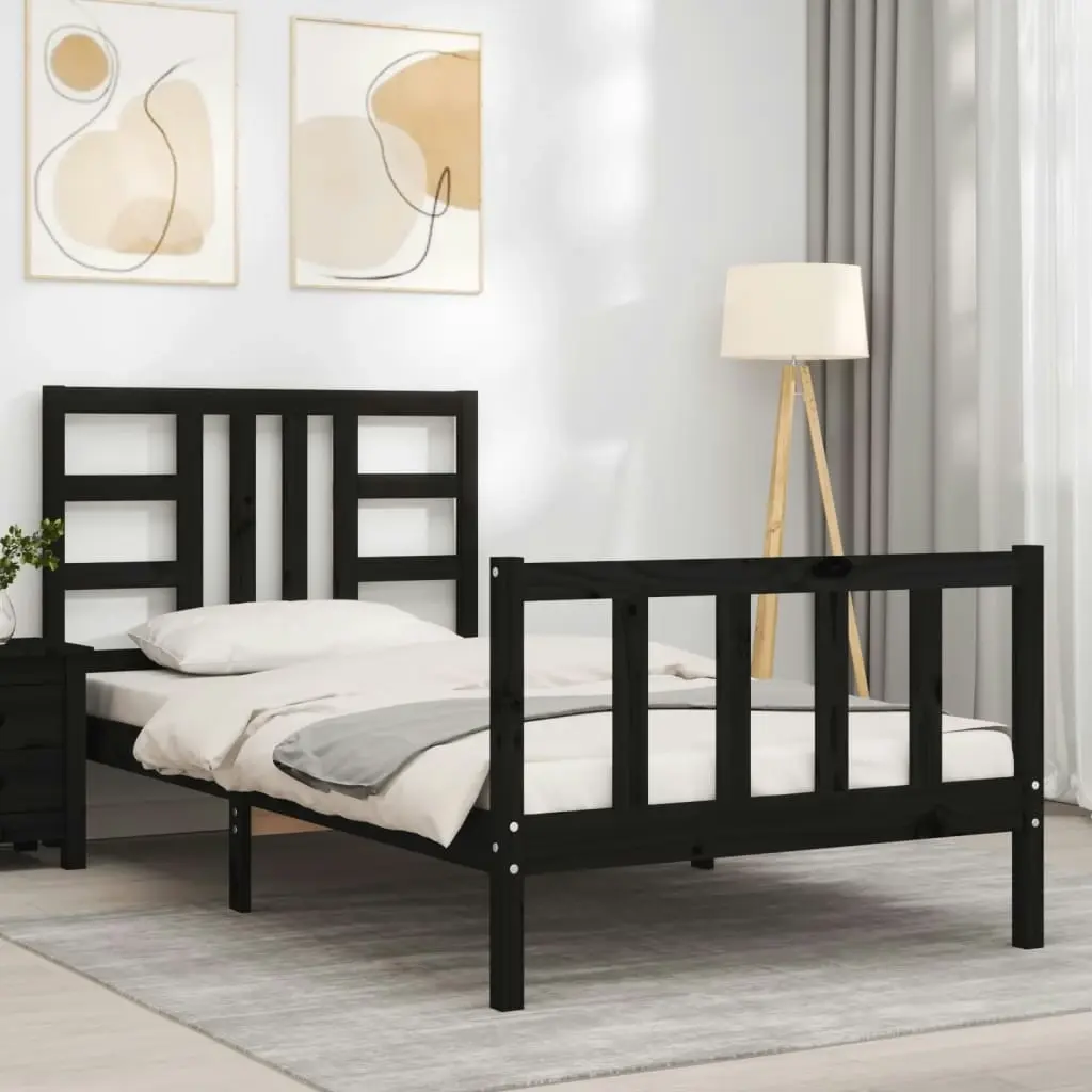 Bed Frame with Headboard Black 92x187 cm Single Size Solid Wood 3191940