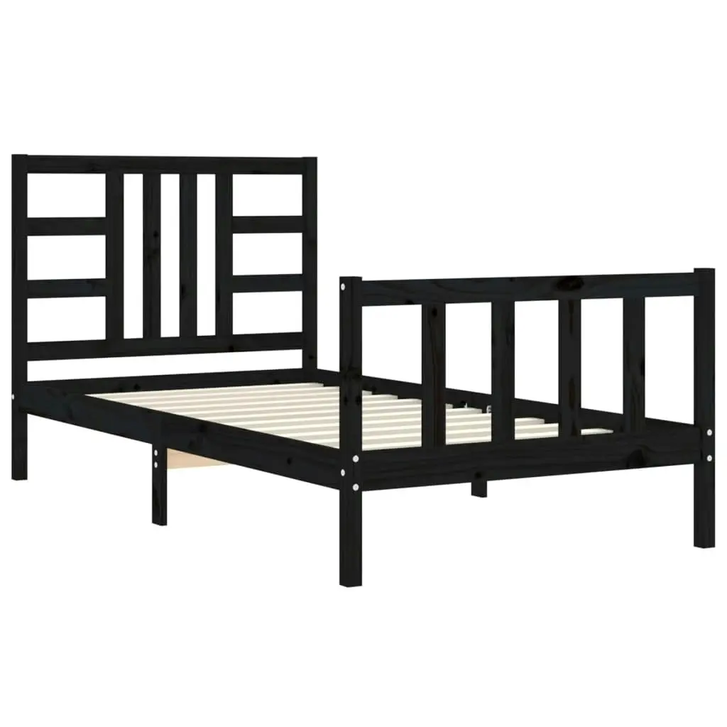 Bed Frame with Headboard Black 92x187 cm Single Size Solid Wood 3191940