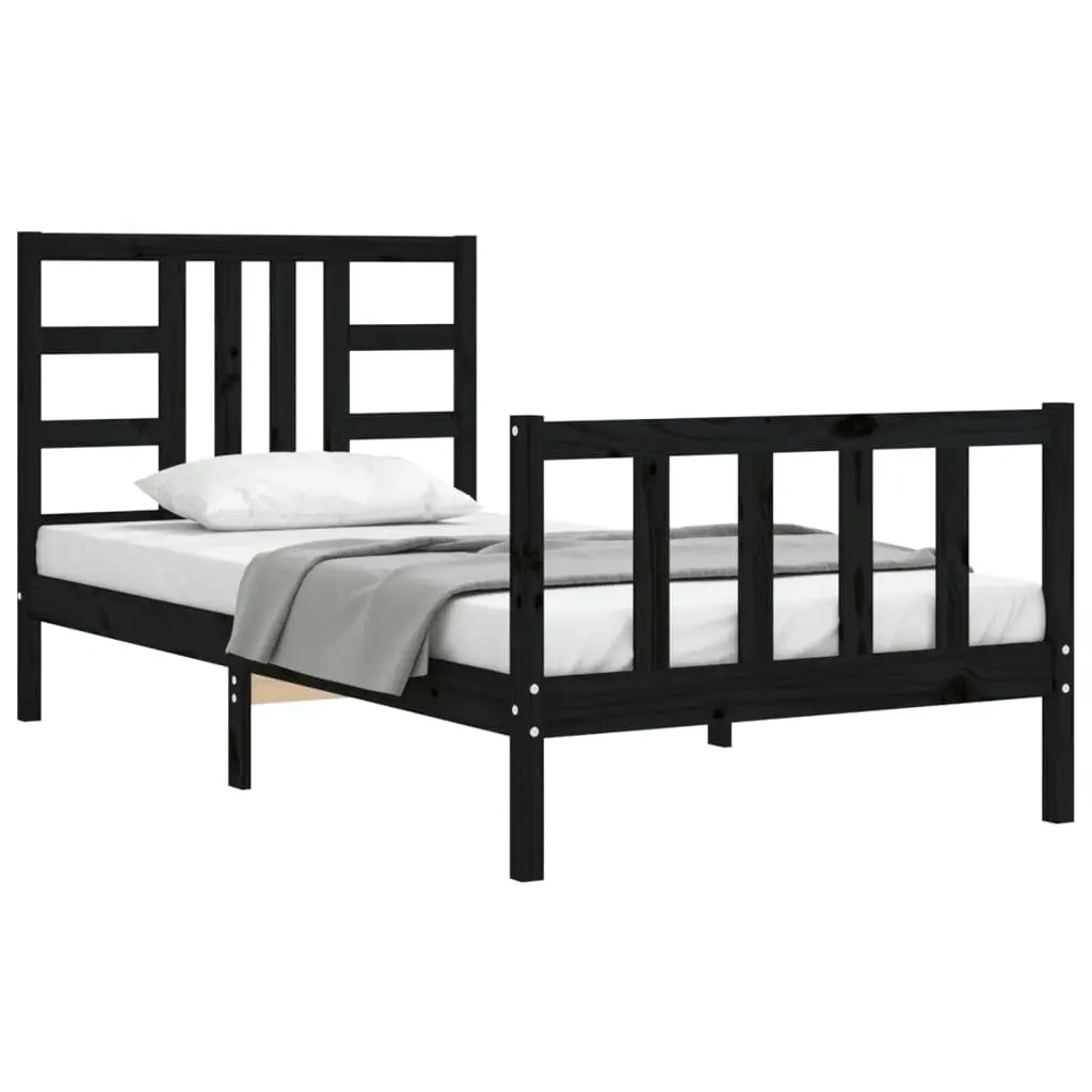 Bed Frame with Headboard Black 92x187 cm Single Size Solid Wood 3191940