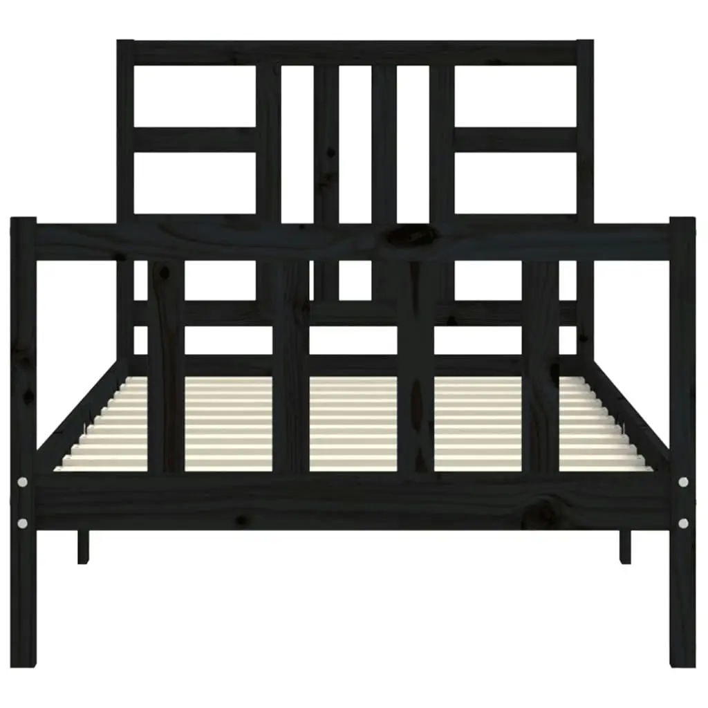 Bed Frame with Headboard Black 92x187 cm Single Size Solid Wood 3191940