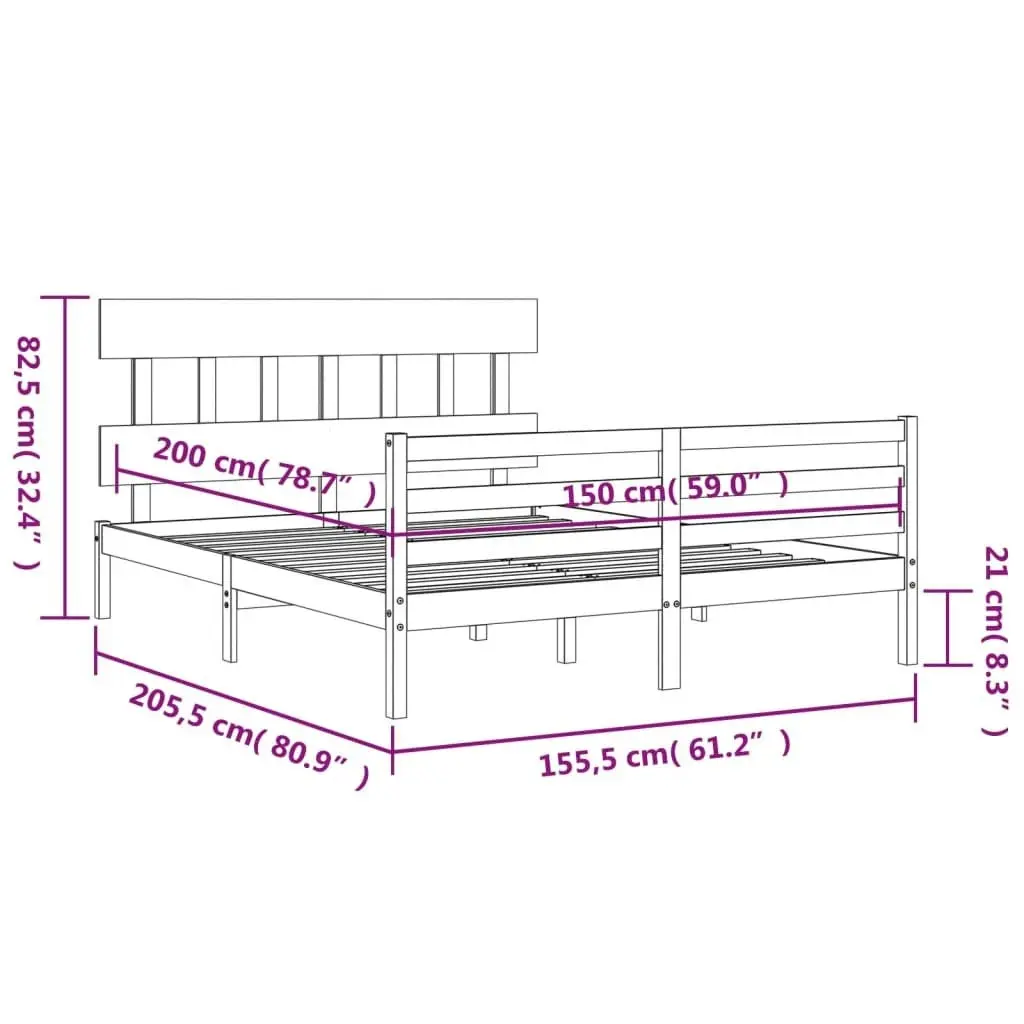 Bed Frame with Headboard  153x203 cm Queen Solid Wood 3195161