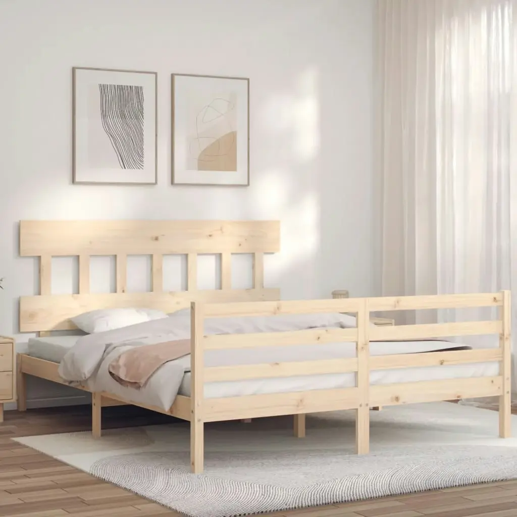 Bed Frame with Headboard  153x203 cm Queen Solid Wood 3195161