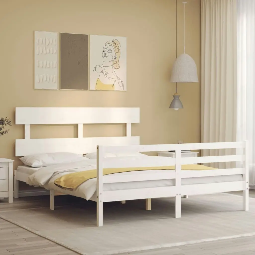 Bed Frame without Mattress White 150x200 cm Solid Wood 3195097