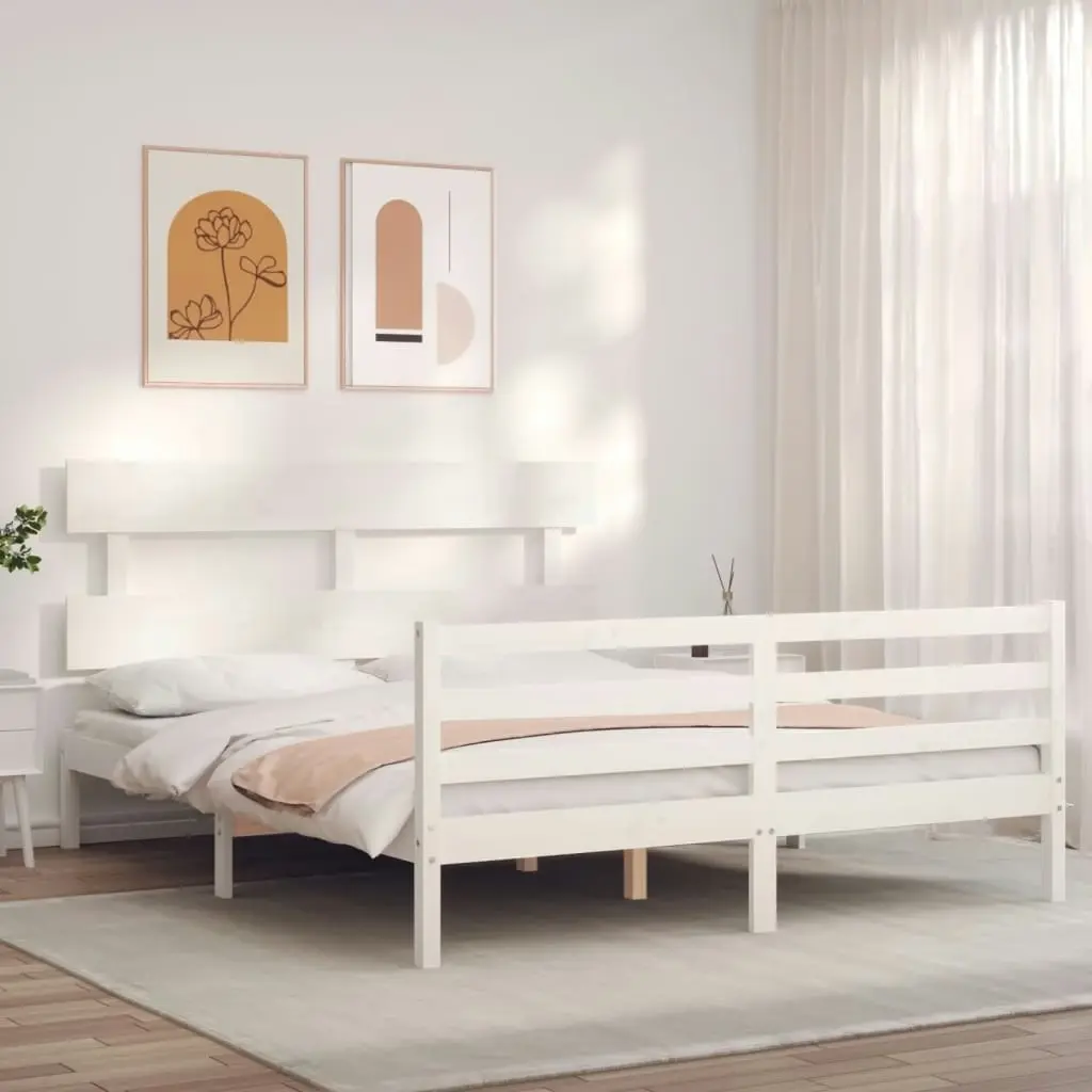 Bed Frame without Mattress White 150x200 cm Solid Wood 3195097