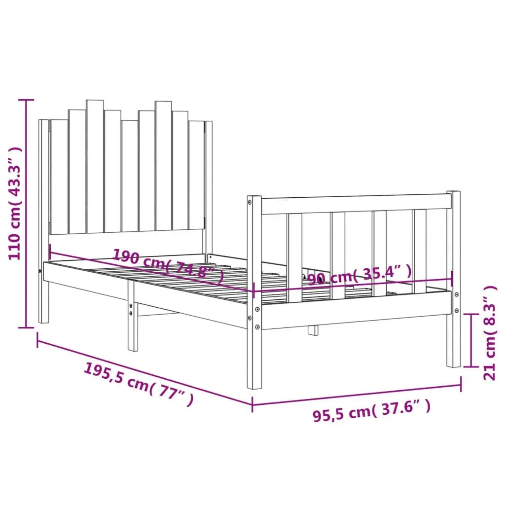 Bed Frame without Mattress Black 90x190 cm Solid Wood Pine 3192265