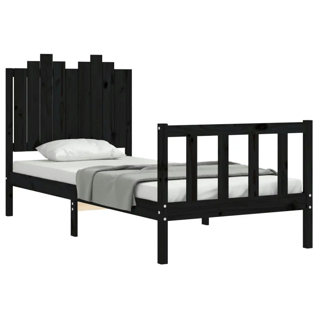 Bed Frame without Mattress Black 90x190 cm Solid Wood Pine 3192265