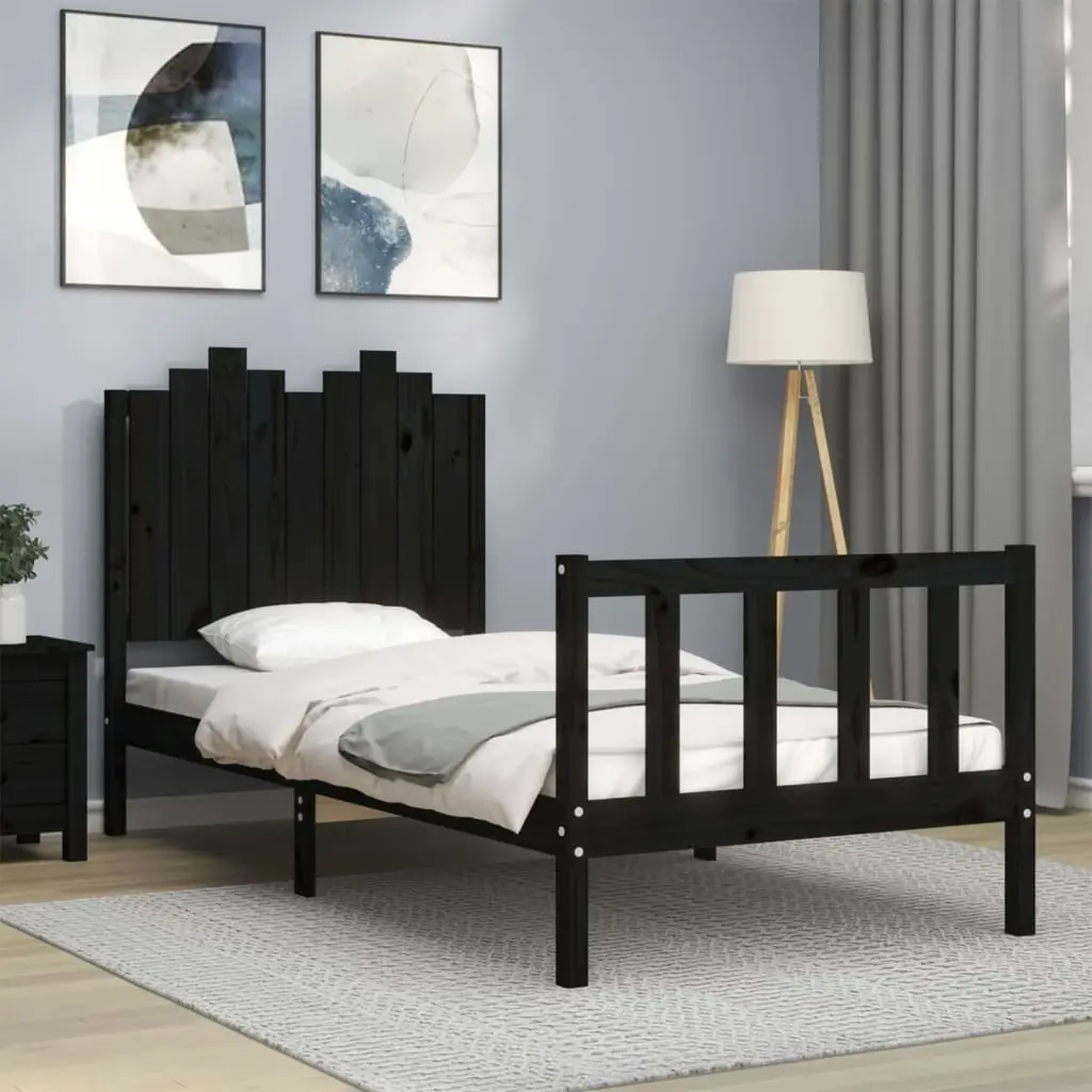 Bed Frame without Mattress Black 90x190 cm Solid Wood Pine 3192265