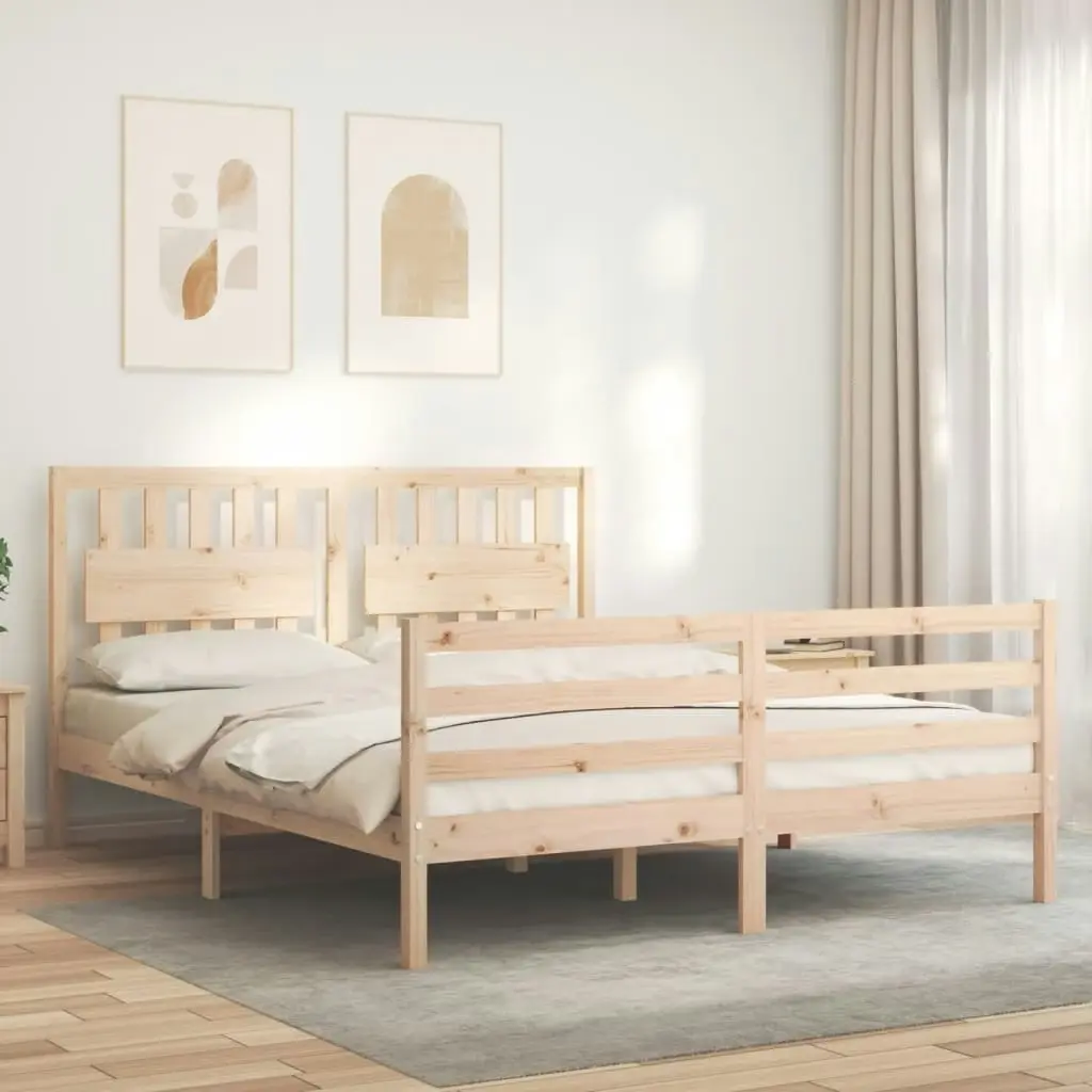 Bed Frame with Headboard 153x203 cm Queen Solid Wood 3194316