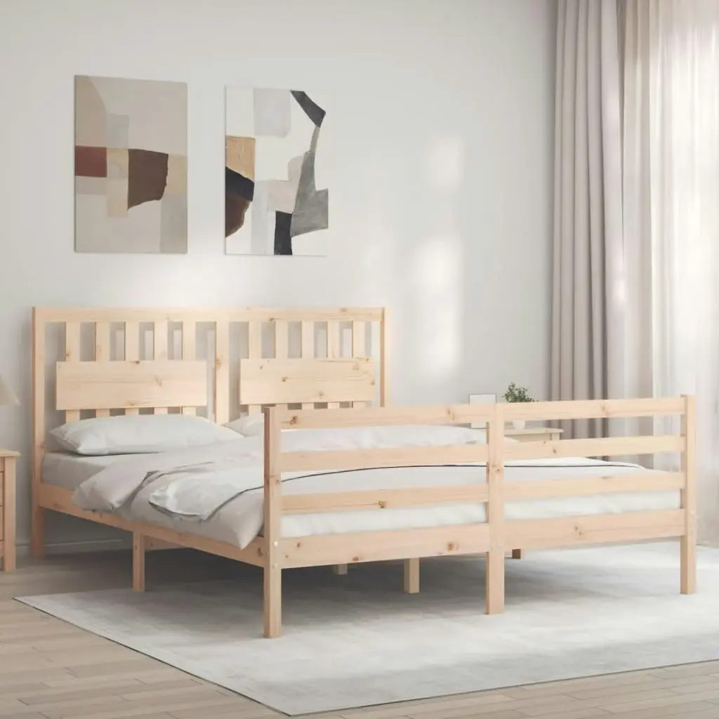 Bed Frame with Headboard 153x203 cm Queen Solid Wood 3194316