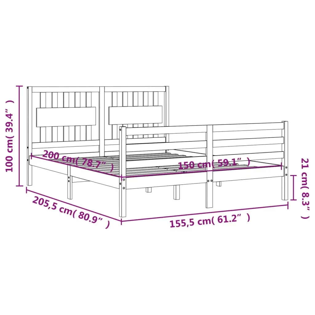 Bed Frame with Headboard 153x203 cm Queen Solid Wood 3194316