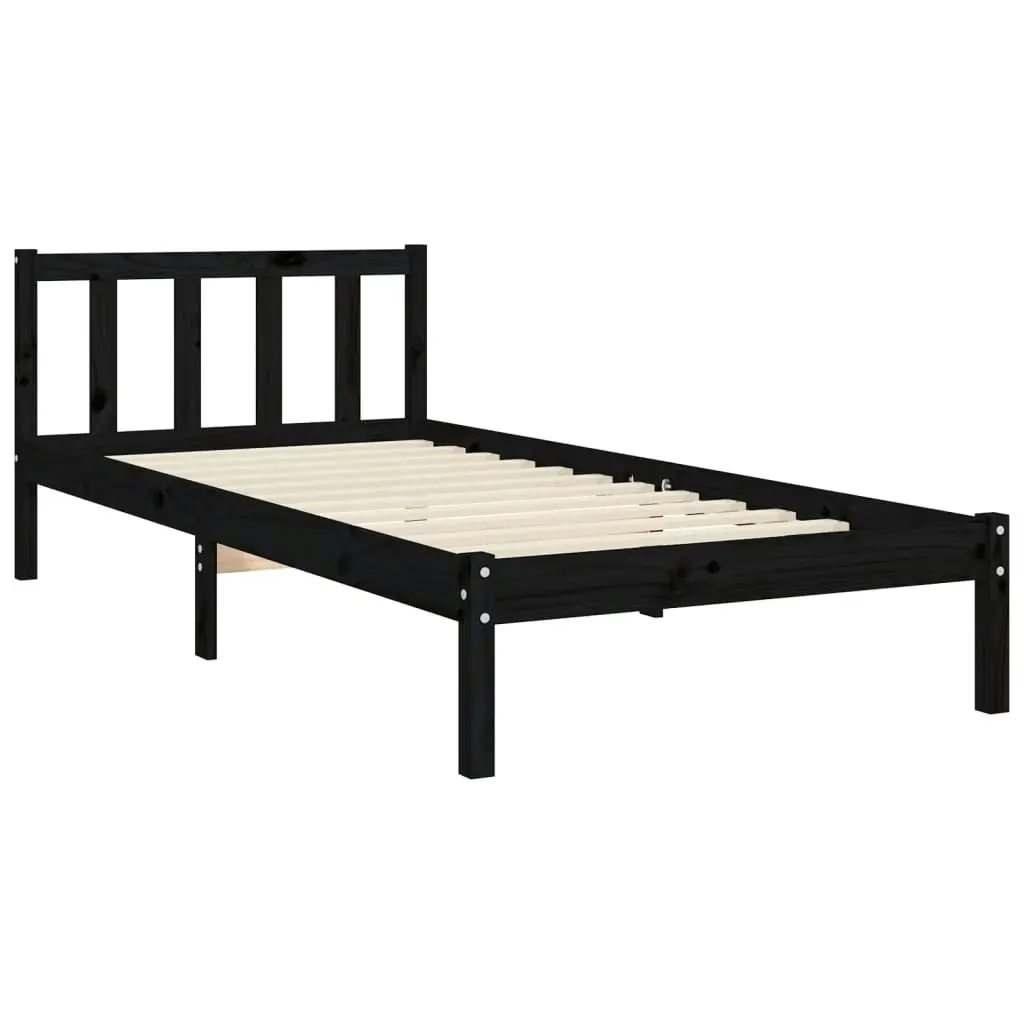 Bed Frame without Mattress Black 90x190 cm Solid Wood Pine 3192395