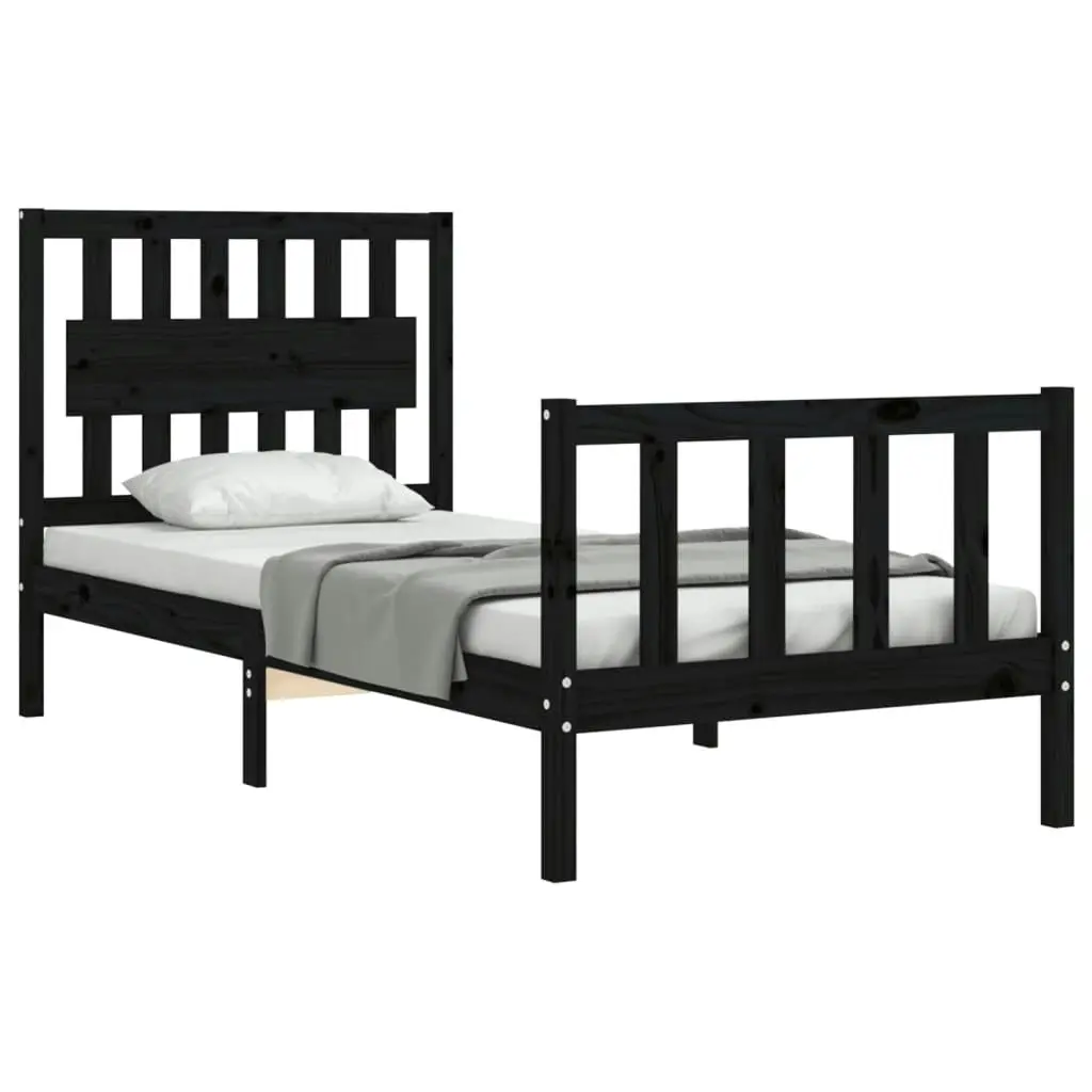 Bed Frame without Mattress Black 90x190 cm Solid Wood Pine 3192395