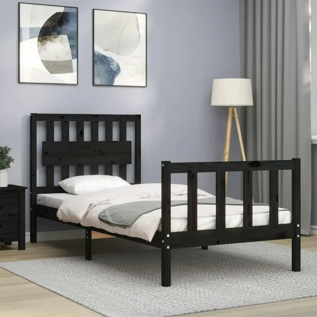 Bed Frame without Mattress Black 90x190 cm Solid Wood Pine 3192395