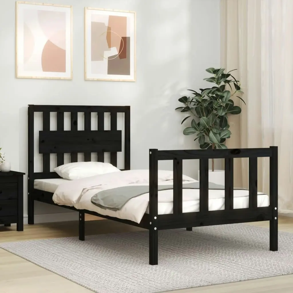 Bed Frame without Mattress Black 90x190 cm Solid Wood Pine 3192395