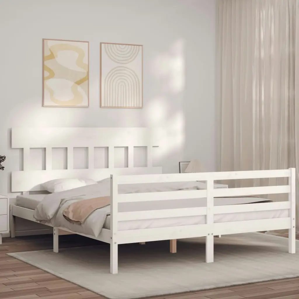 Bed Frame with Headboard  White 153x203 cm Queen Solid Wood 3195162