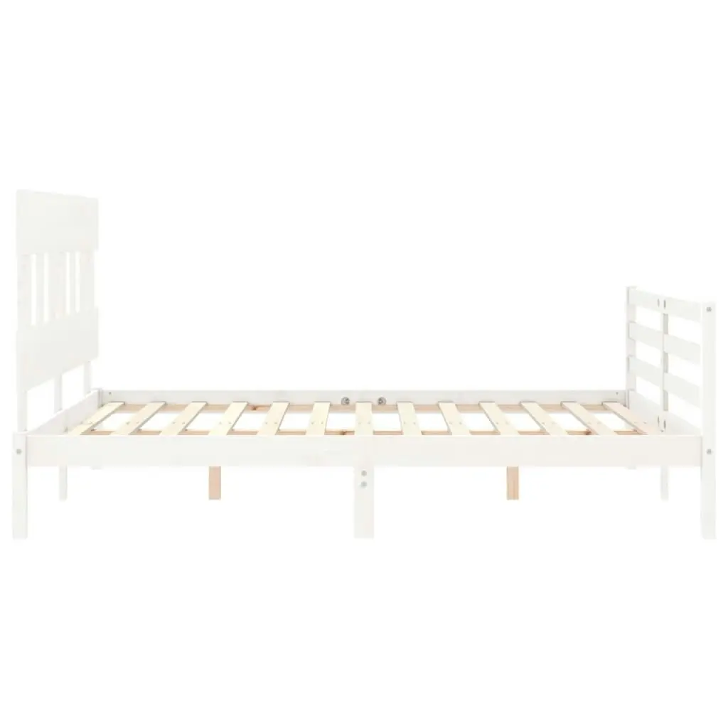 Bed Frame with Headboard  White 153x203 cm Queen Solid Wood 3195162