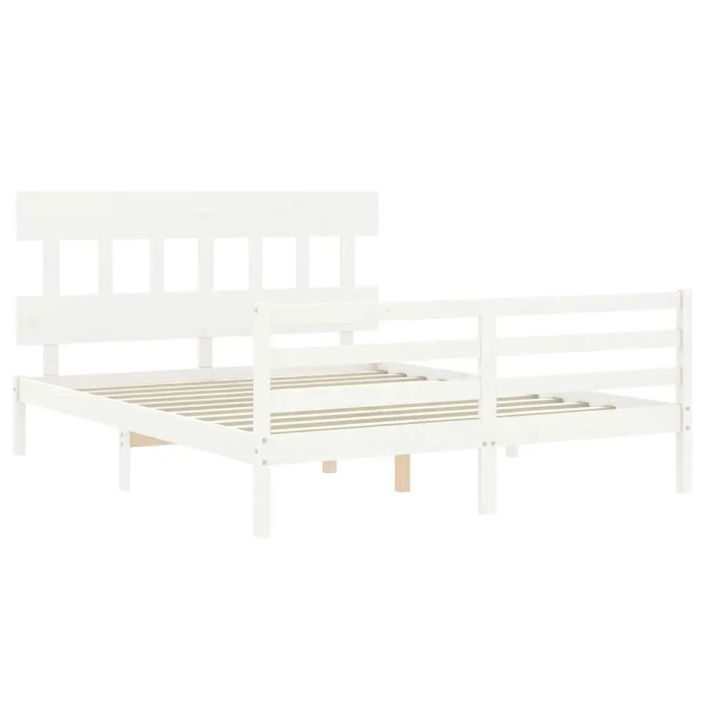 Bed Frame with Headboard  White 153x203 cm Queen Solid Wood 3195162