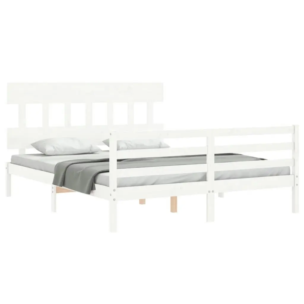 Bed Frame with Headboard  White 153x203 cm Queen Solid Wood 3195162