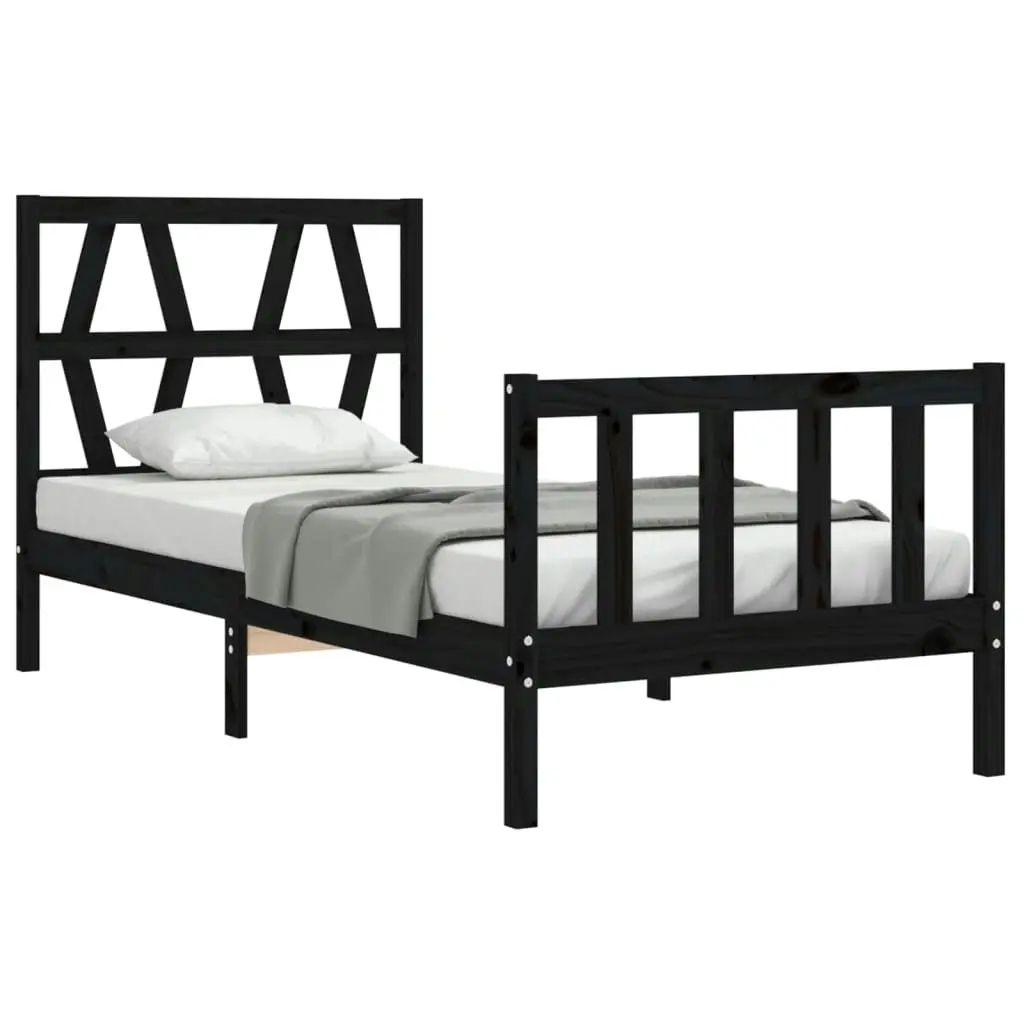 Bed Frame without Mattress Black 90x190 cm Solid Wood Pine 3192460