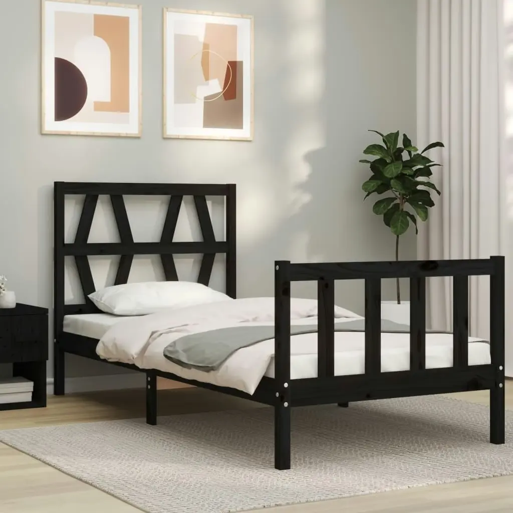 Bed Frame without Mattress Black 90x190 cm Solid Wood Pine 3192460