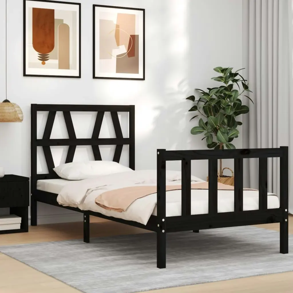 Bed Frame without Mattress Black 90x190 cm Solid Wood Pine 3192460