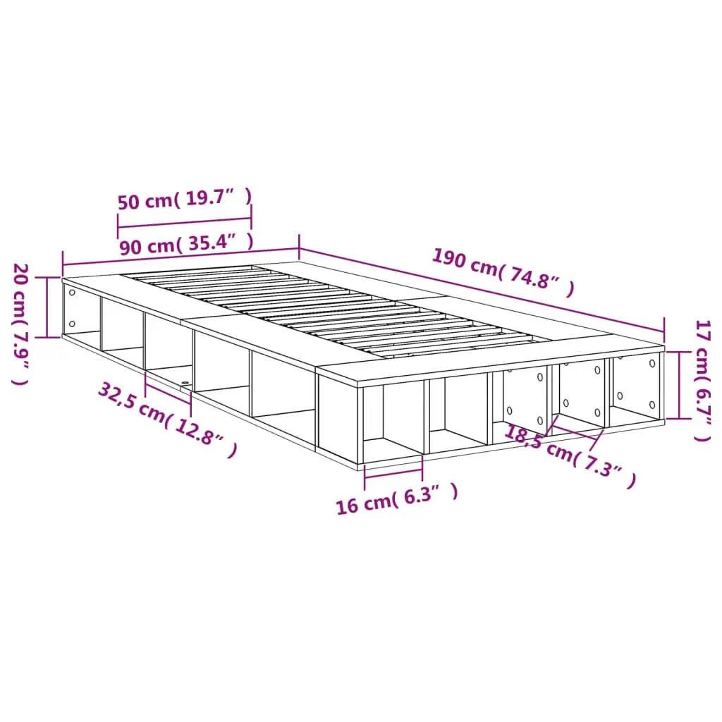 Bed Frame White 90x190 cm Engineered Wood 3280524